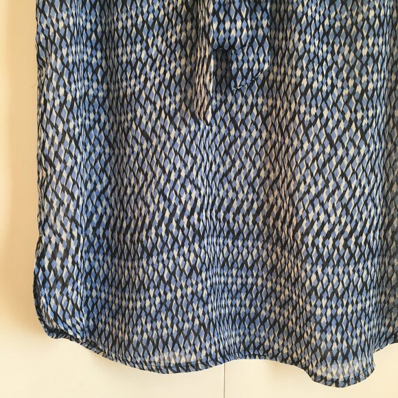 Sheer Blue Diamond Scale Bow Tie Up Ruffled Milk Maid Tank Top - Picture 4 of 14